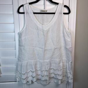 Valentina Naldi 100% linen sleeveless top eyelet ruffle Made in Italy Medium